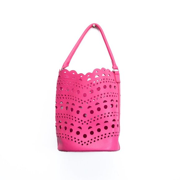 Neiman Marcus Pink Cut Out Bucket Bag - Picture 1 of 8